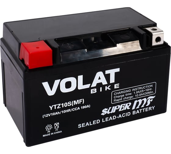Изображение товара Мотоаккумулятор 12V 10Ah YTZ10S(MF) L+ для мотоцикла, скутера, гидроцикла, квадроцикла, снегохода и генератора 150x87x94 Volat YTZ10S(MF)