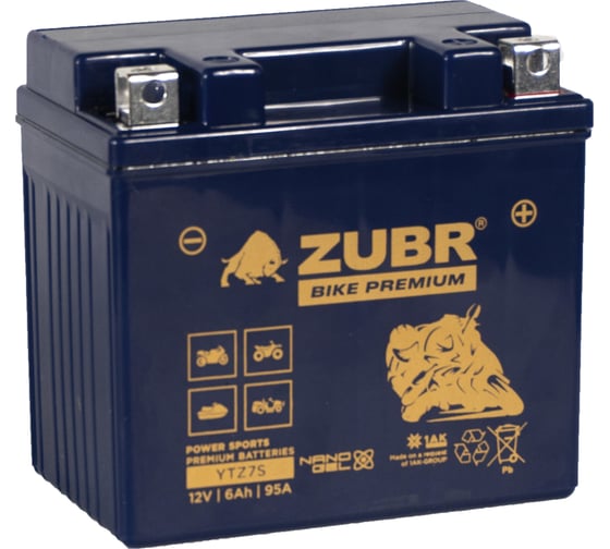 Изображение товара Мотоаккумулятор 12V 6Ah BIKE PREMIUM YTZ7S R+ для мотоцикла, мопеда и скутера, гидроцикла, квадроцикла, снегохода 113x69x105 ZUBR YTZ7S