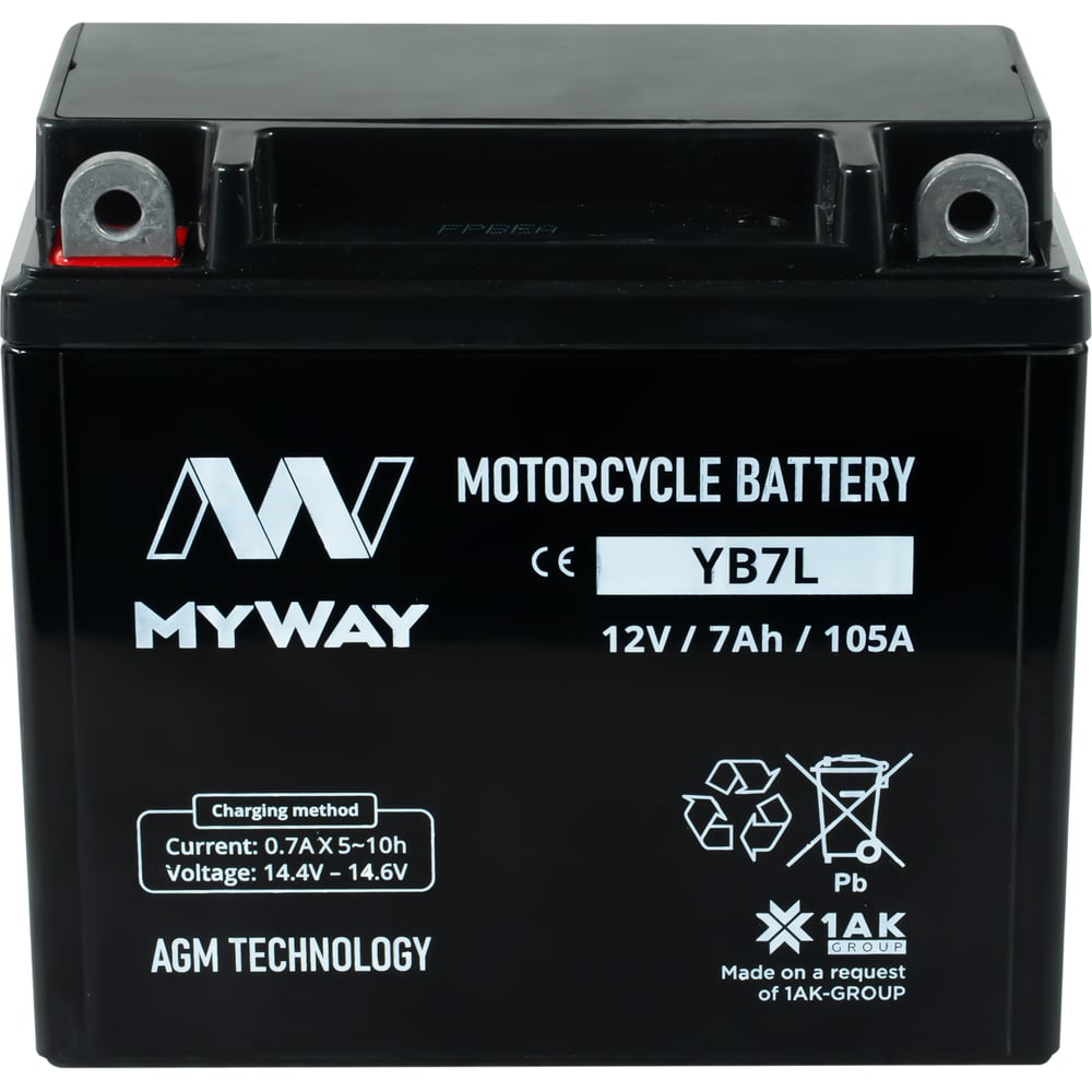 Изображение товара Аккумуляторная батарея MYWAY BIKE YB7L 7 Ач визуальная легкость установки