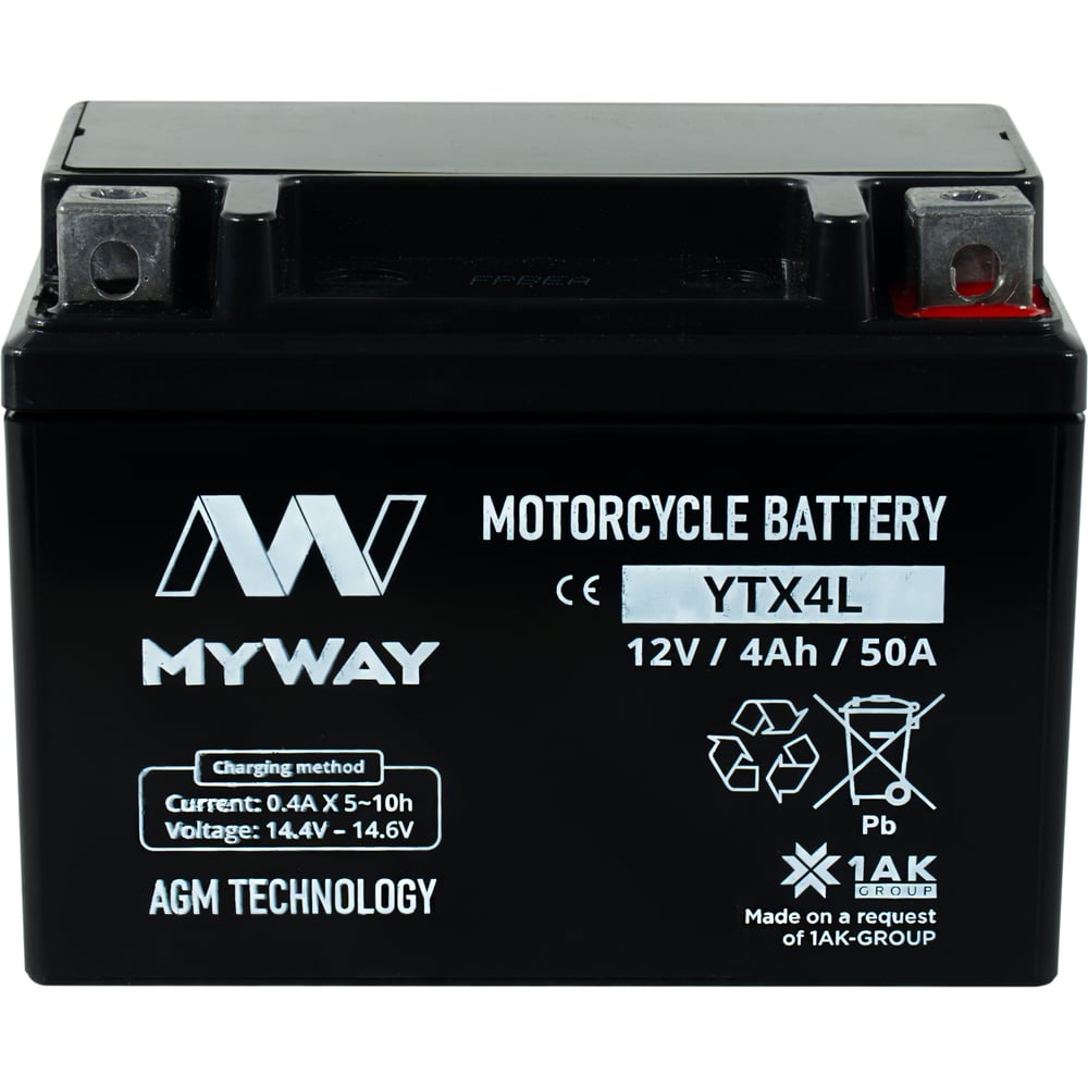 Изображение товара Аккумуляторная батарея MYWAY BIKE YTX4L свинцово-кислотная AGM 4 А*ч
