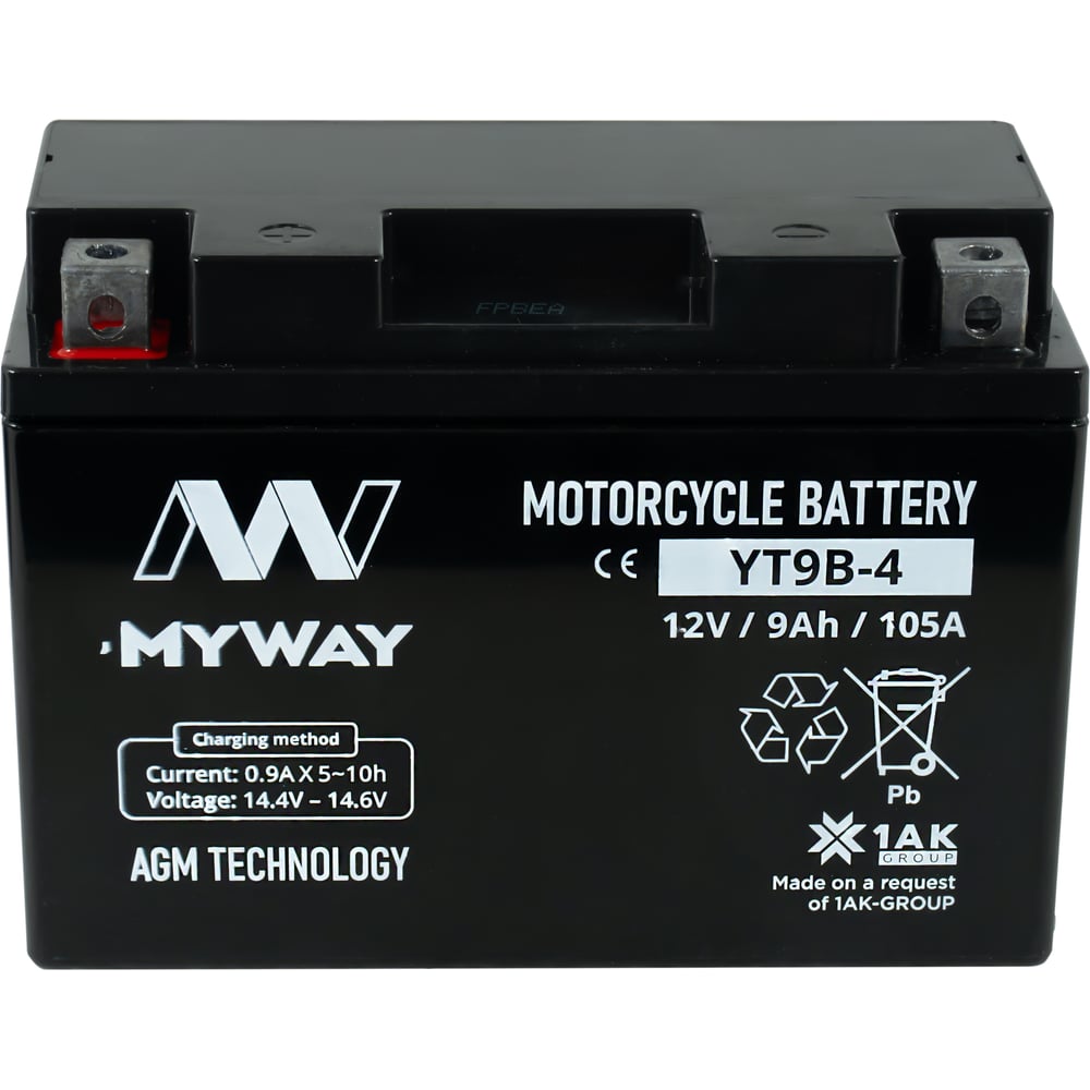 Изображение товара Аккумуляторная батарея MYWAY BIKE YT9B-4 свинцово-кислотная