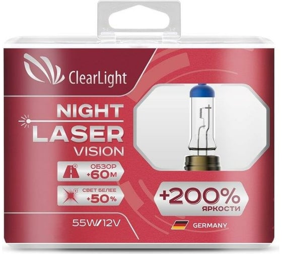 Изображение товара Комплект ламп Clearlight H1, 12 В, 55 Вт, Night Laser Vision +200% Light, 2 шт. MLH1NLV200