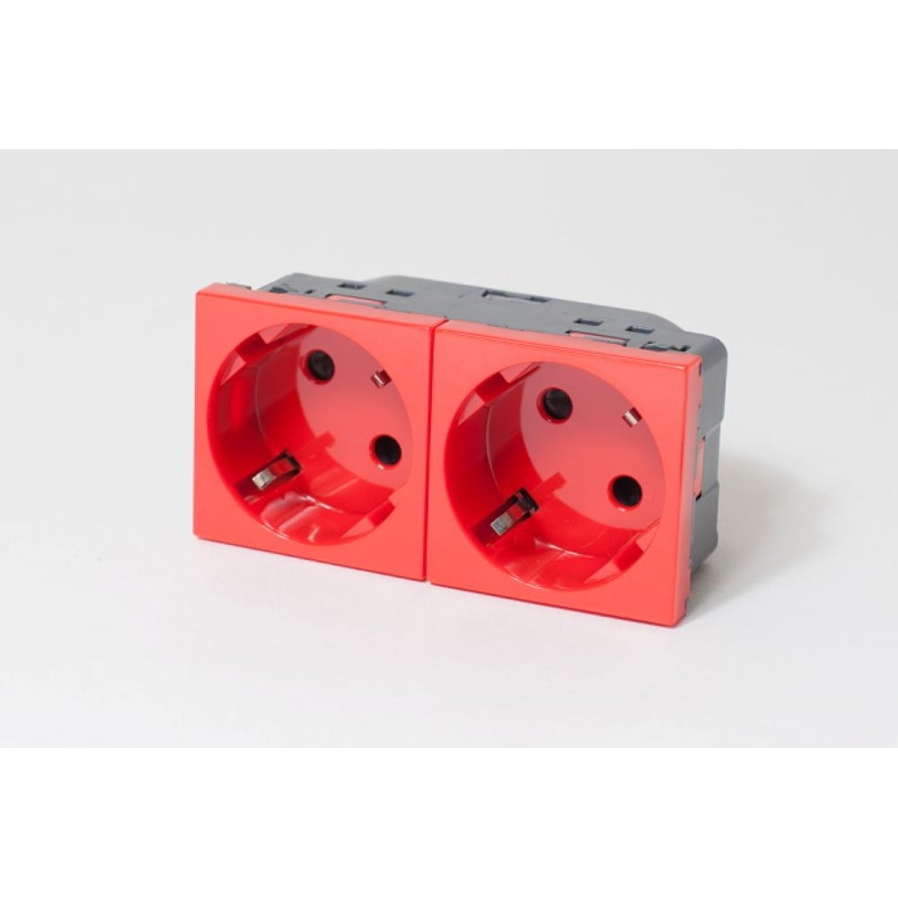 Изображение товара Электрическая розетка SPL 2х2К+З со шторками безвинтовой монтаж красная