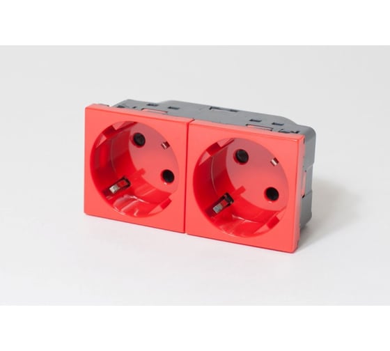 Изображение товара Розетка электрическая SPL 2х2К+З со шторками, с безвинтовым зажимом, под углом 45гр, красный, 1 шт. 200074