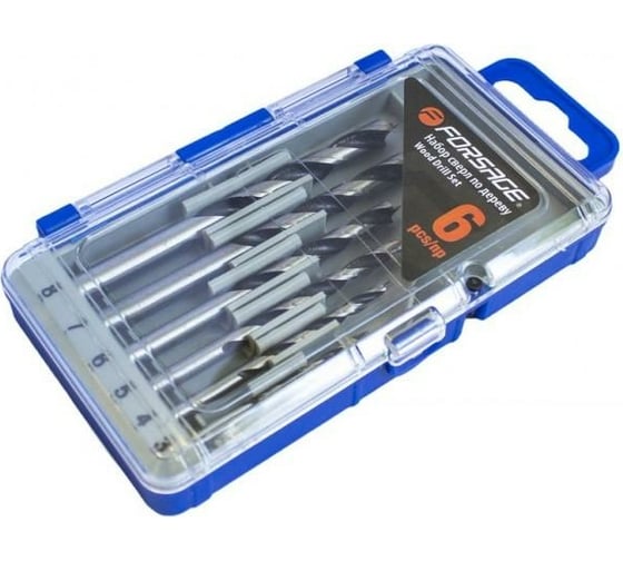 Изображение товара Набор сверл по дереву (6 шт; 3/4/5/6/7/8 мм) в футляре Forsage 49024 F-3298