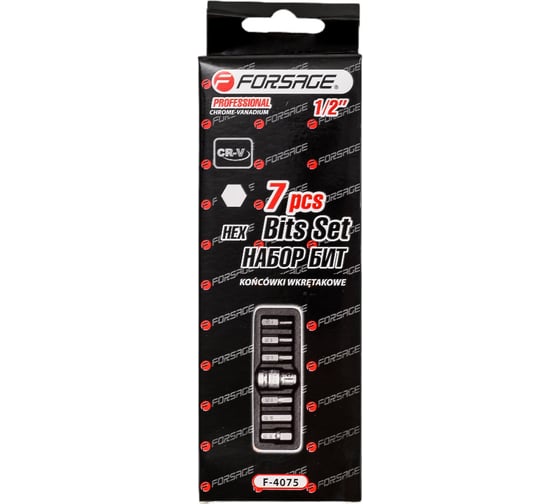 Изображение товара Набор бит HEX с битодержателем Forsage 7пр.1/2", в ложементе F-4075(27203)