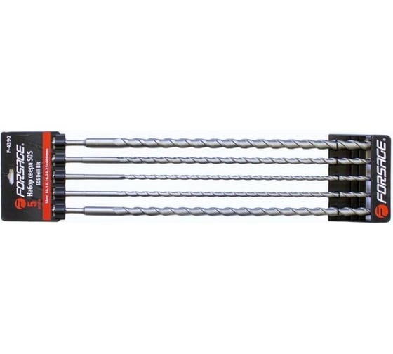 Изображение товара Набор сверл SDS (5 шт; 10/12/16/22/25х600 мм) на пластиковом держателе Forsage 49033 F-4390