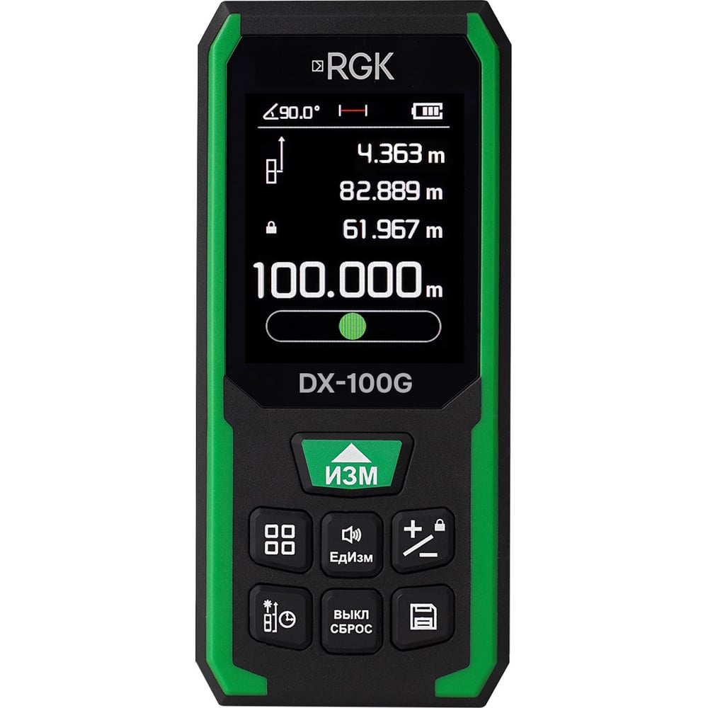 Изображение товара Строительная лазерная рулетка RGK DX-100G 600 мАч IP54 лазерный зелёный