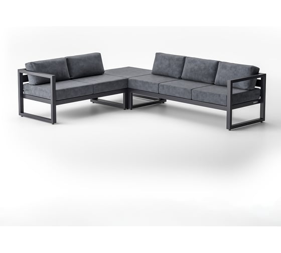 Изображение товара Набор модульной садовой мебели угловой GreenWeen CAPRI, цвет серый/темно-серый 3 предмета: диван 1900 правый подлокотник, диван 1400 левый подлокотник, пуф без спинки, GW-AL-CAPRI-MCOR0-G-S3R