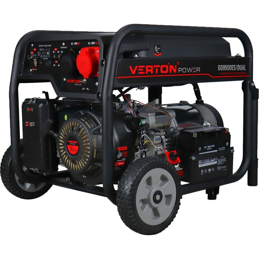 Генератор бензиновый VERTON POWER GG9500ES-3/DUAL (8,0/9.0 кВт, 230В/380В/50,18л.с,458см3.ручной и электр.старт, медь, 12В,бак 22л, счетчик моточасов) 01.15815.23500