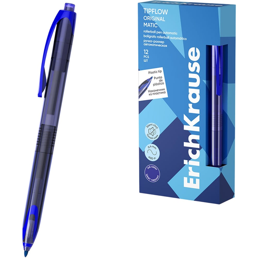 Изображение товара Ручка-роллер автоматическая ERICH KRAUSE TipFlow Stick Matic оригинальная 12 шт синяя