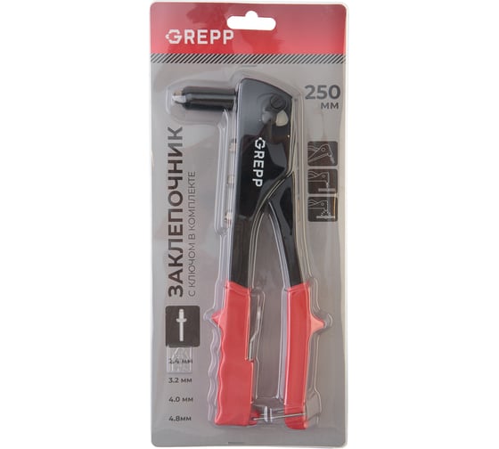 Изображение товара Заклепочник GREPP 250 мм, заклепки 2.4; 3.2; 4.0; 4.8 мм /40 223-250