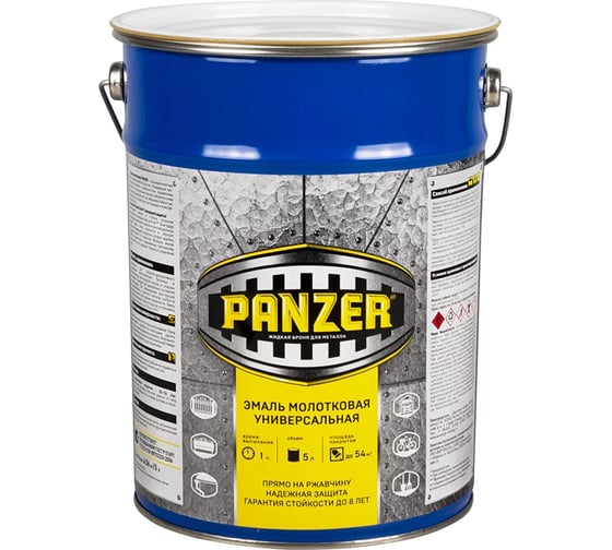 Изображение товара Универсальная молотковая эмаль PANZER серебристая, 5 л 219797