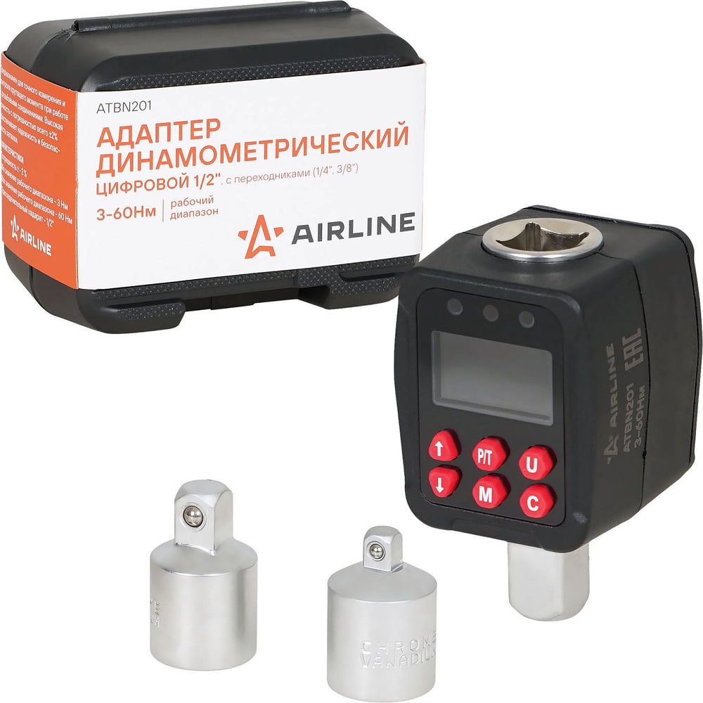 Изображение товара Адаптер динамометрический цифровой AIRLINE 1/2 3-60Нм с кейсом