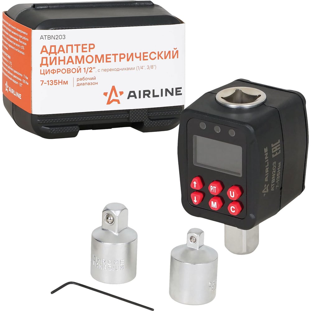 Изображение товара Адаптер динамометрический цифровой AIRLINE 1/2 7-135Нм с переходниками
