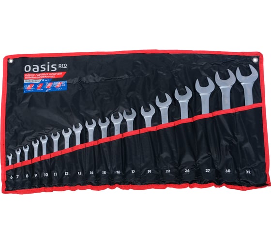 Изображение товара Набор гаечных ключей комбинированных OASIS Pro 18 шт в сумке, сатиновый хром 103011505016