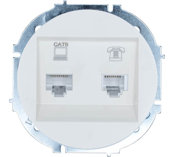 Изображение товара Розетка Lezard OSEN компьютер+телефон, белая, с модулем, Cat 6 743-0288-144