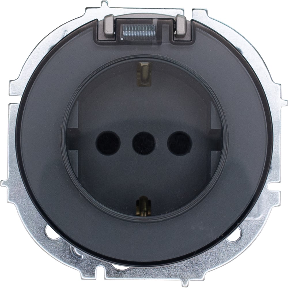 Изображение товара Розетка Lezard OSEN с заземлением, крышкой, IP44, серый матовый 743-7488-123B