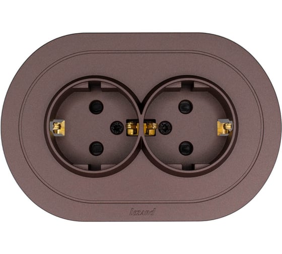 Изображение товара Розетка двойная Lezard OSEN с защитой от детей, ПБТ, шоколад, круглая 744-7300-127BPCH