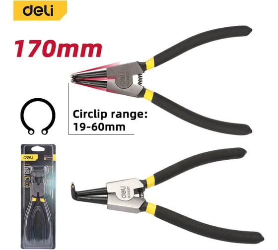 Изображение товара Изогнутый съемник внешних стопорных колец DELI 175мм DL104307 обливная рукоять 211518