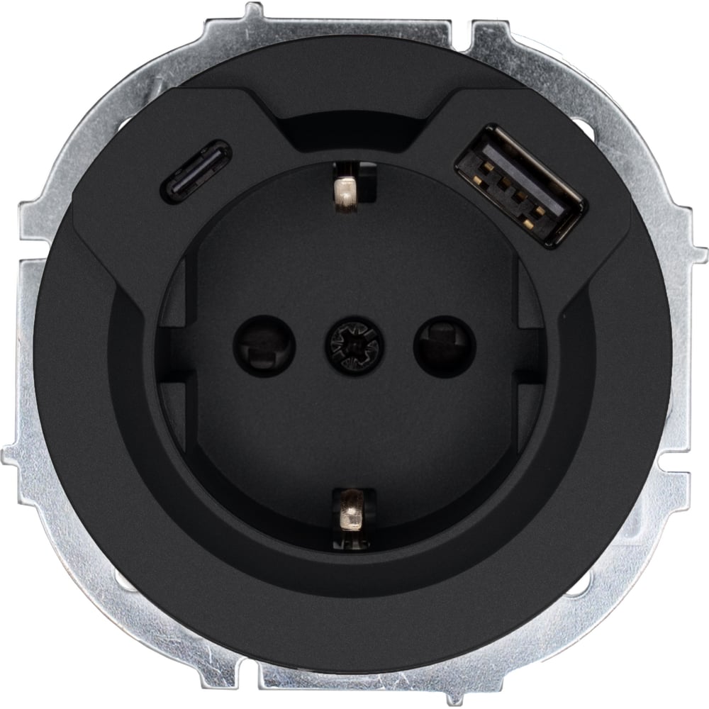 Розетка с/з TC + USB разъем Lezard OSEN чёрный бархат 743-4288-181TC