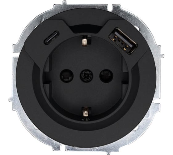 Изображение товара Розетка Lezard OSEN с заземлением, TC + USB разъем, чёрный бархат 743-4288-181TC