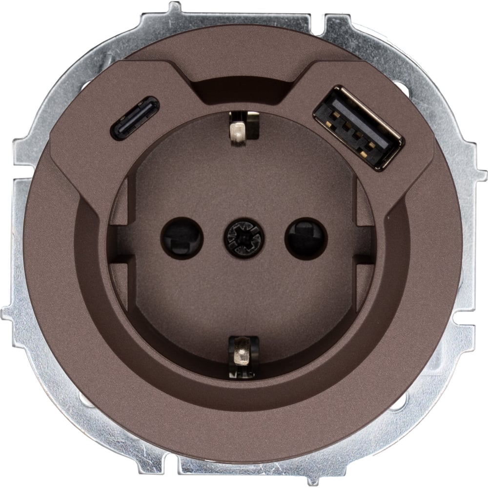 Изображение товара Розетка Lezard OSEN с заземлением и USB разъёмами шоколадная