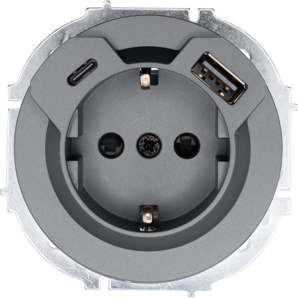 Изображение товара Розетка Lezard OSEN с заземлением USB и IP20 серый матовый