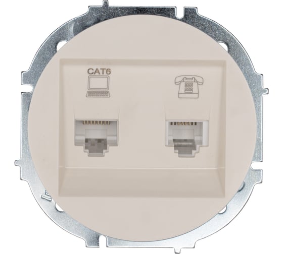 Изображение товара Розетка компьютер+телефон с модулем Cat 6 Lezard OSEN слоновая кость 743-9088-144