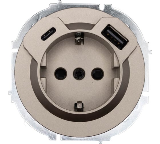 Изображение товара Розетка Lezard OSEN с заземлением, TC + USB разъем, титан 743-3788-181TC