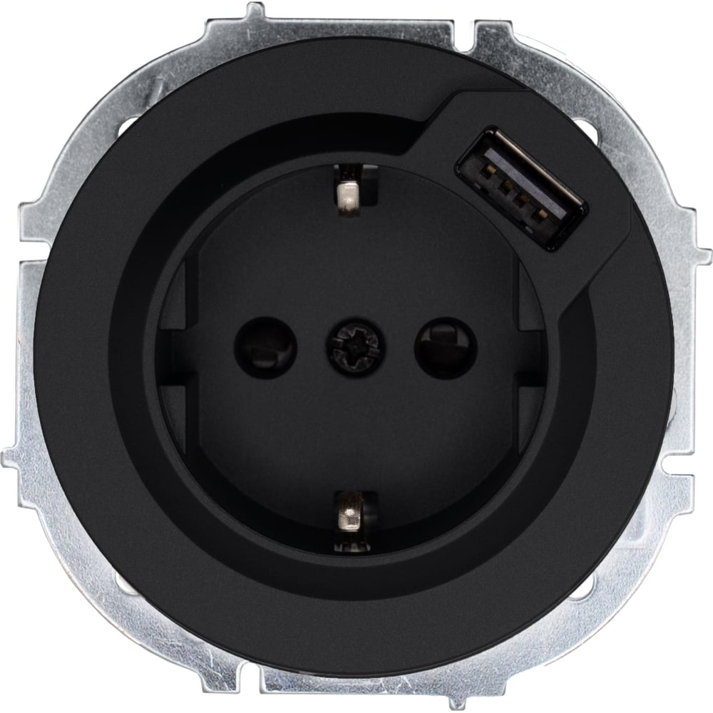 Изображение товара Розетка Lezard OSEN с заземлением и USB разъемом черный бархат