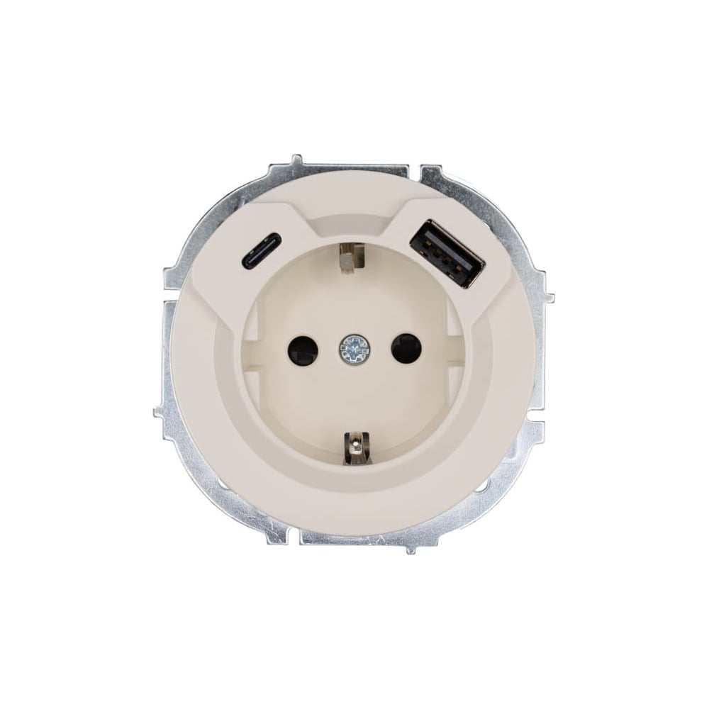 Изображение товара Розетка Lezard OSEN с заземлением USB и механической защитой слоновая кость