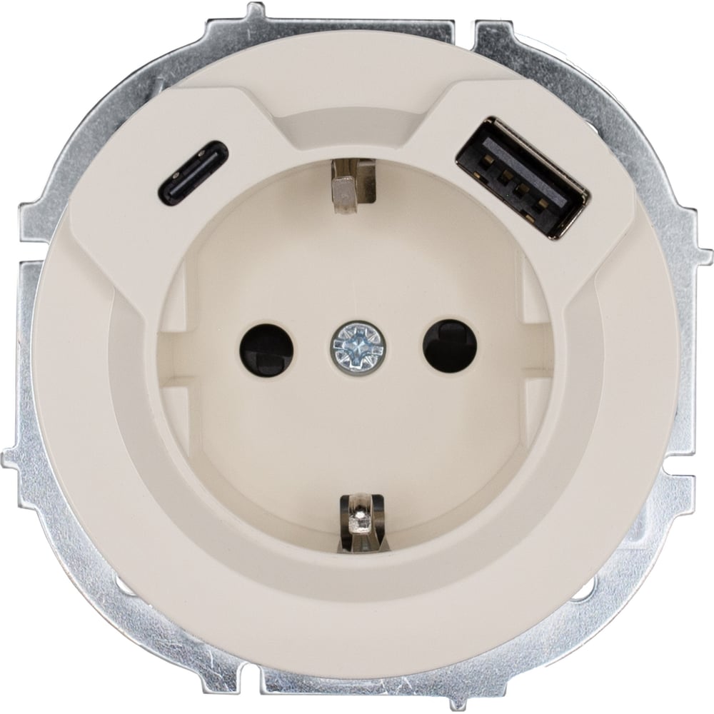 Изображение товара Розетка Lezard OSEN с заземлением USB и механической защитой слоновая кость