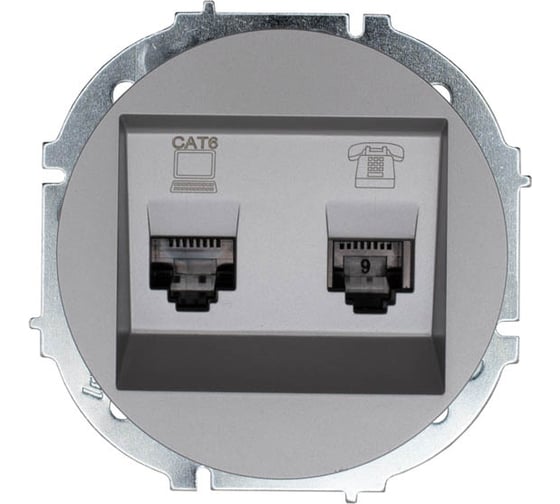 Изображение товара Розетка Lezard OSEN компьютер+телефон, серый матовый, с модулем, Cat 6 743-7488-144