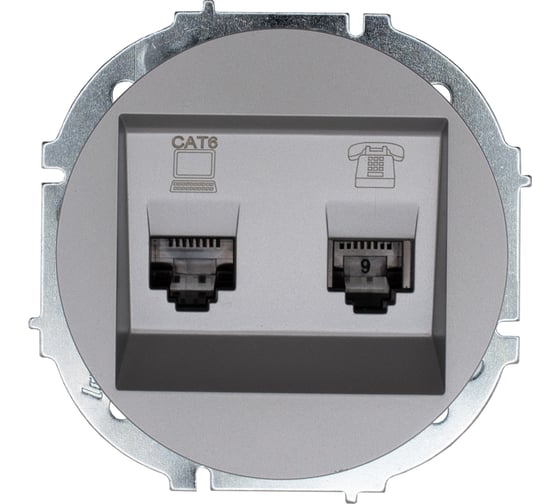 Изображение товара Розетка компьютер+телефон с модулем Cat 6 Lezard OSEN серый матовый 743-7488-144