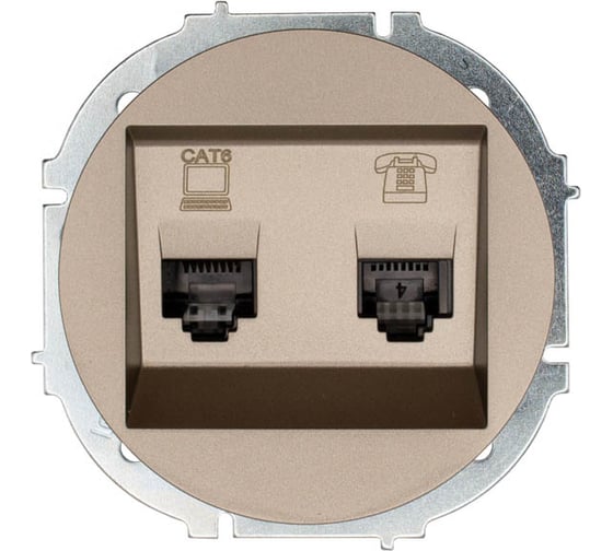 Изображение товара Розетка Lezard OSEN компьютер+телефон, титан, с модулем, Cat 6 743-3788-144