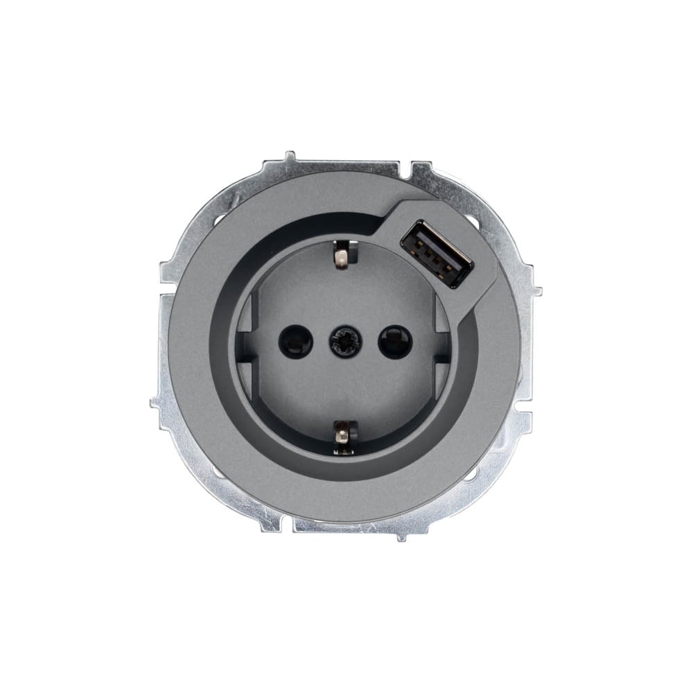 Изображение товара Розетка Lezard OSEN с заземлением + USB разъем, серый матовый 743-7488-181