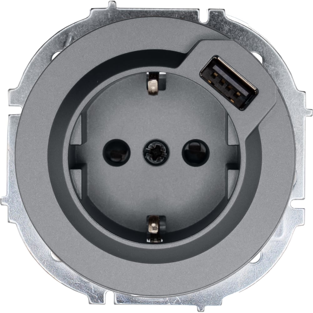 Изображение товара Розетка Lezard OSEN с заземлением и USB разъемом серый IP20