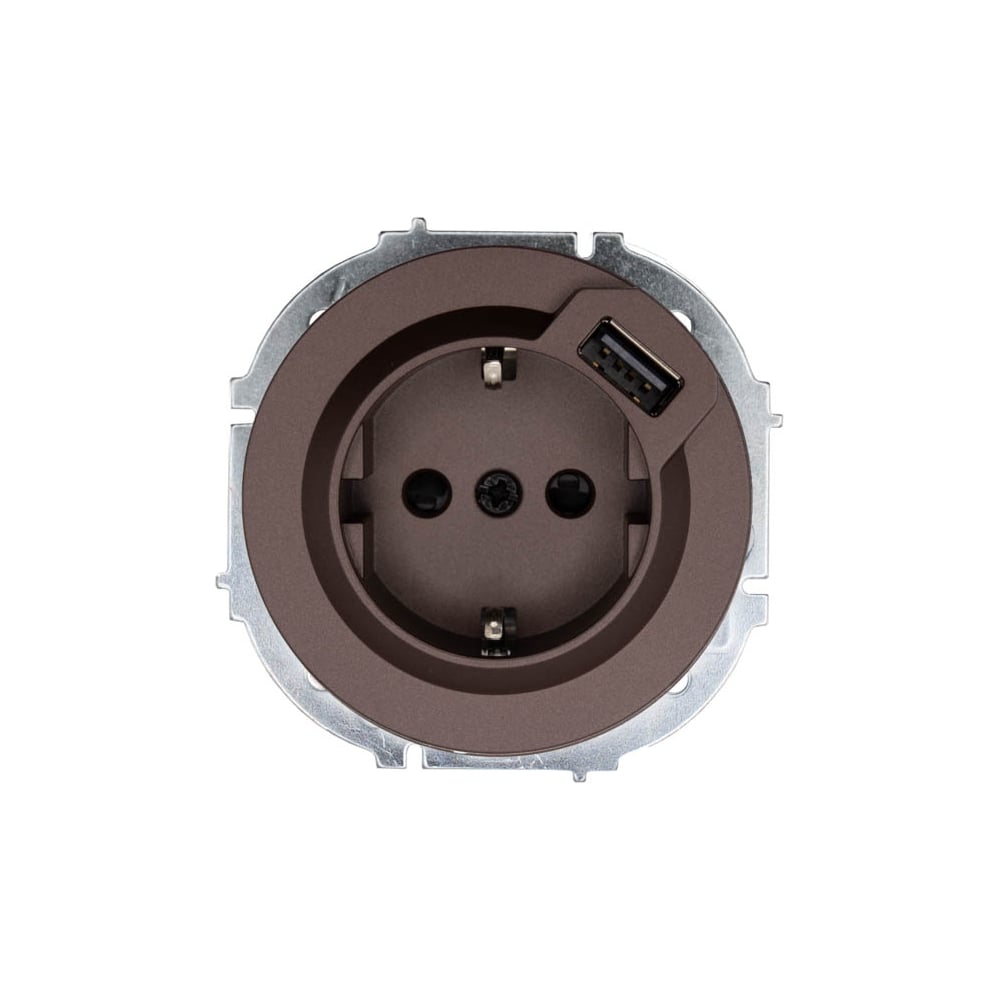 Изображение товара Розетка Lezard OSEN с заземлением и USB разъемом шоколад