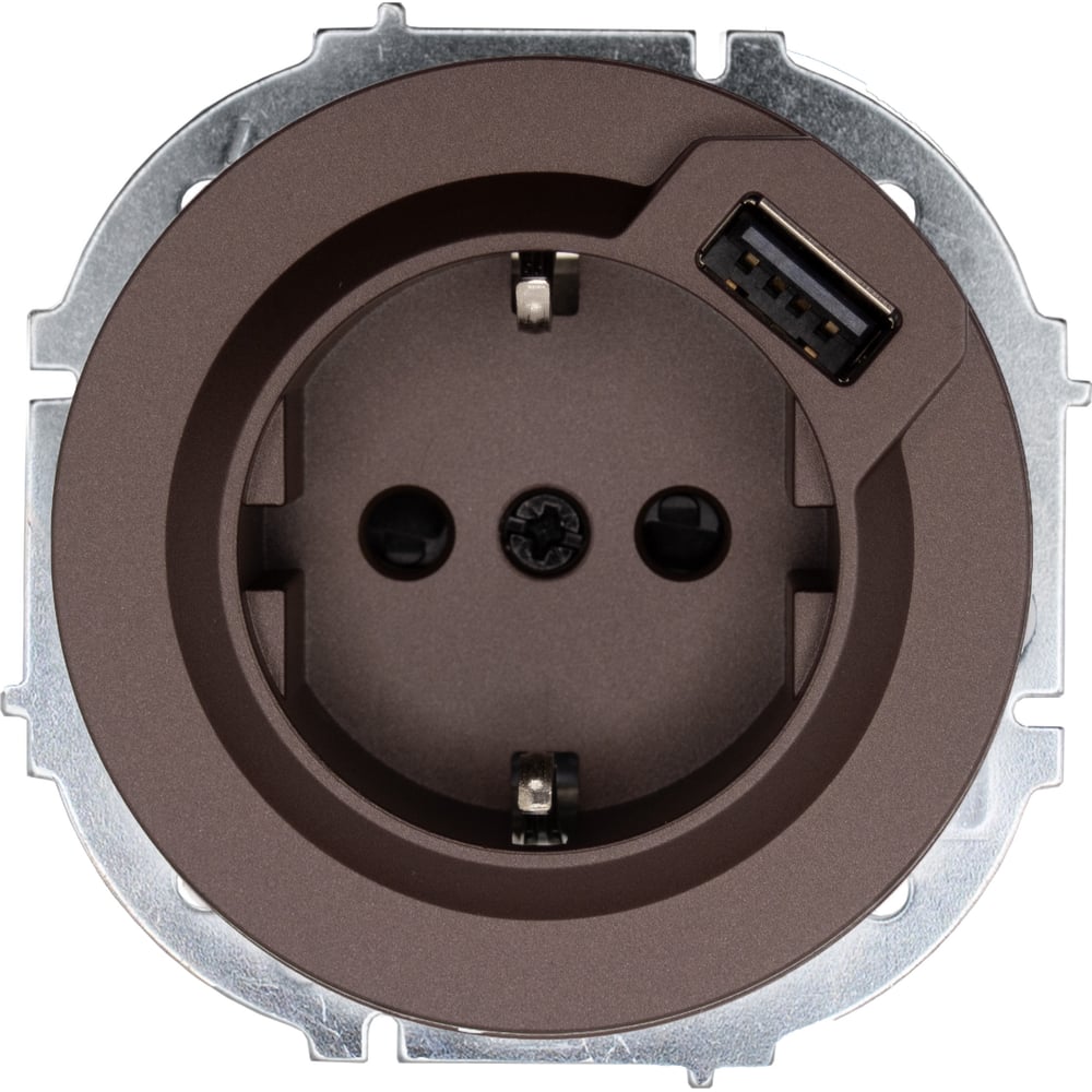 Изображение товара Розетка Lezard OSEN с заземлением и USB разъемом шоколад
