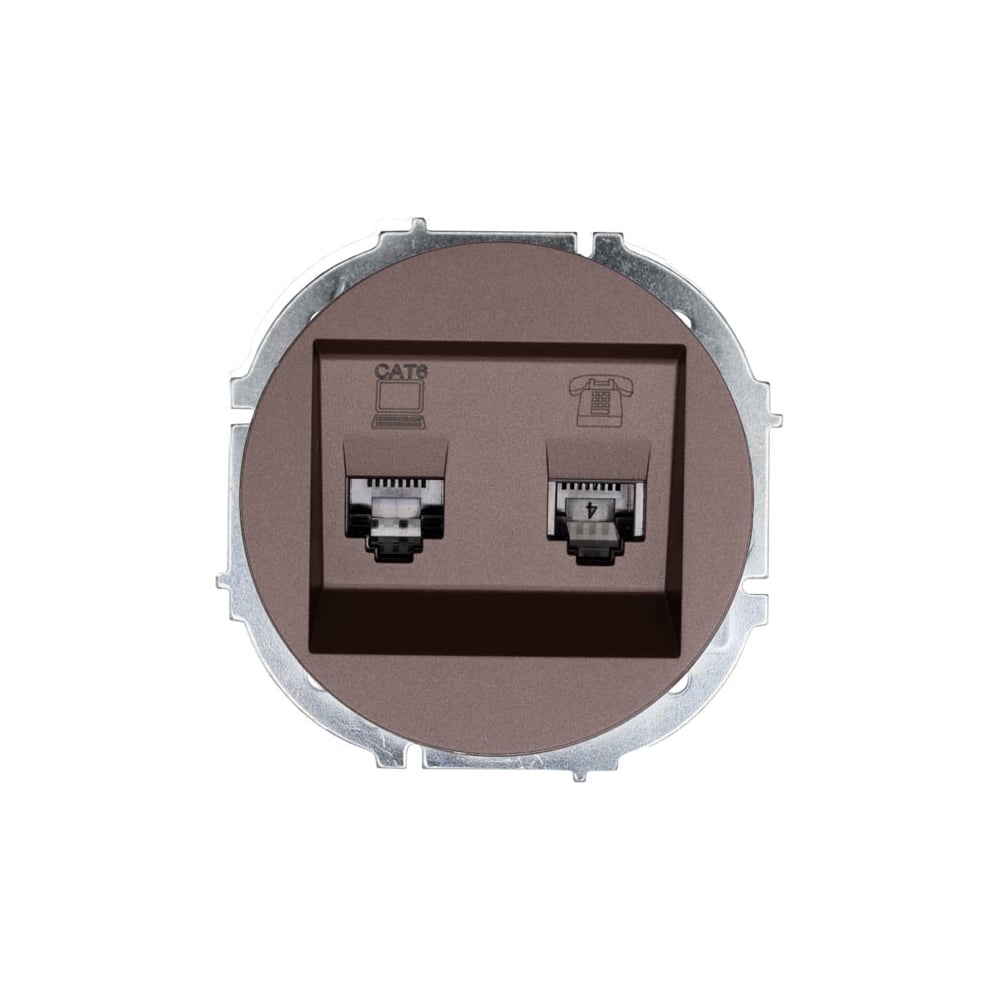 Изображение товара Компьютерная и телефонная розетка Lezard OSEN шоколад IP20 для встроенного монтажа