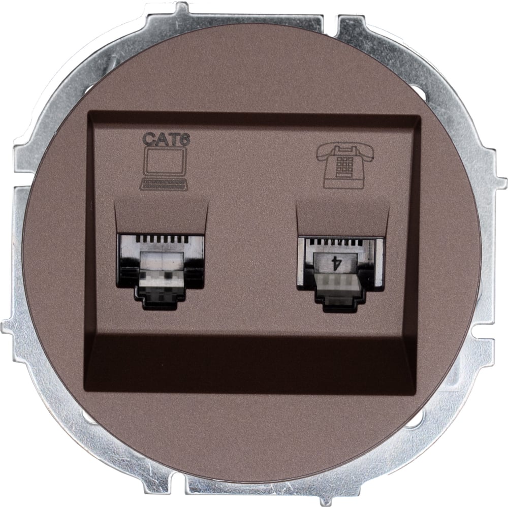 Изображение товара Компьютерная и телефонная розетка Lezard OSEN шоколад IP20 для встроенного монтажа