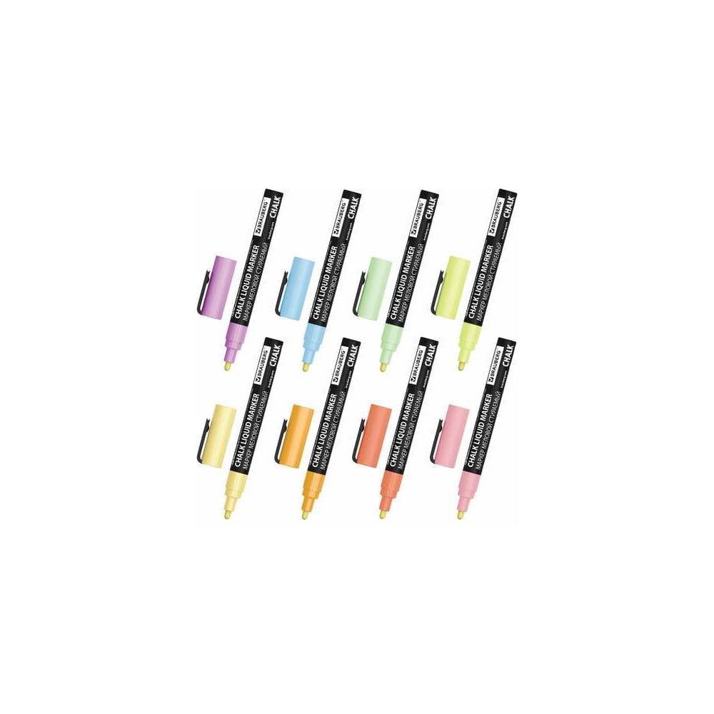 Изображение товара Меловые маркеры BRAUBERG CHALK LIQUID MARKER 8 цветов пастельные, 3 мм
