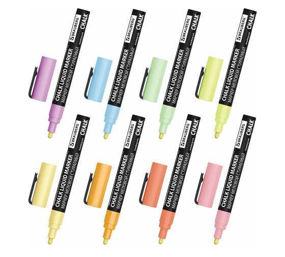 Изображение товара Маркеры меловые BRAUBERG CHALK LIQUID MARKER, ПАСТЕЛЬ НАБОР 8 ЦВ, 3 мм, стираемые, CHALK 152598
