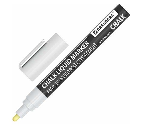Изображение товара Маркеры меловые BRAUBERG CHALK LIQUID MARKER, БЕЛЫЕ НАБОР 3шт, 3мм 152595