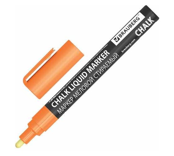 Изображение товара Маркер меловой BRAUBERG CHALK LIQUID MARKER, ОРАНЖЕВЫЙ, 3 мм, стираемый, комплект 10 шт., CHALK 152591