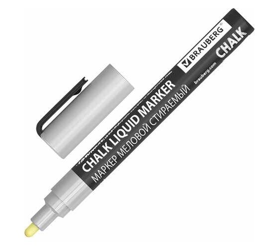Изображение товара Маркер меловой BRAUBERG CHALK LIQUID MARKER, СЕРЕБРИСТЫЙ, 3 мм, стираемый, комплект 10 шт., CHALK 152593