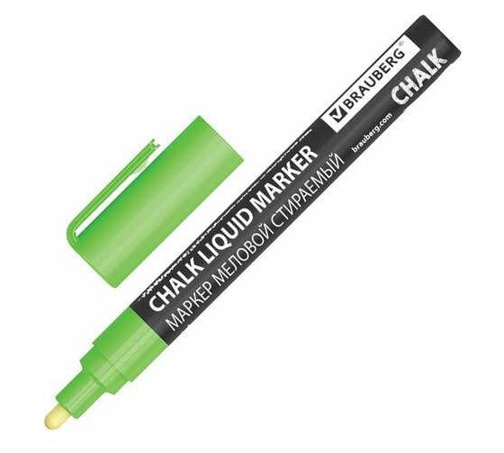 Изображение товара Маркер меловой BRAUBERG CHALK LIQUID MARKER, ЗЕЛЕНЫЙ, 3 мм, стираемый, комплект 10 шт., CHALK 152587