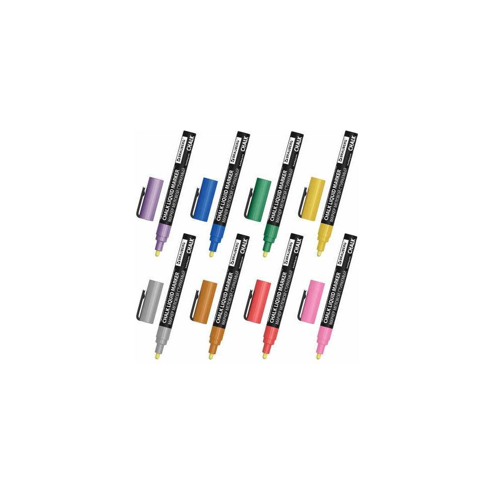 Изображение товара Маркеры меловые BRAUBERG CHALK LIQUID MARKER, МЕТАЛЛИК НАБОР 8 ЦВ, 3 мм, стираемые, CHALK 152599