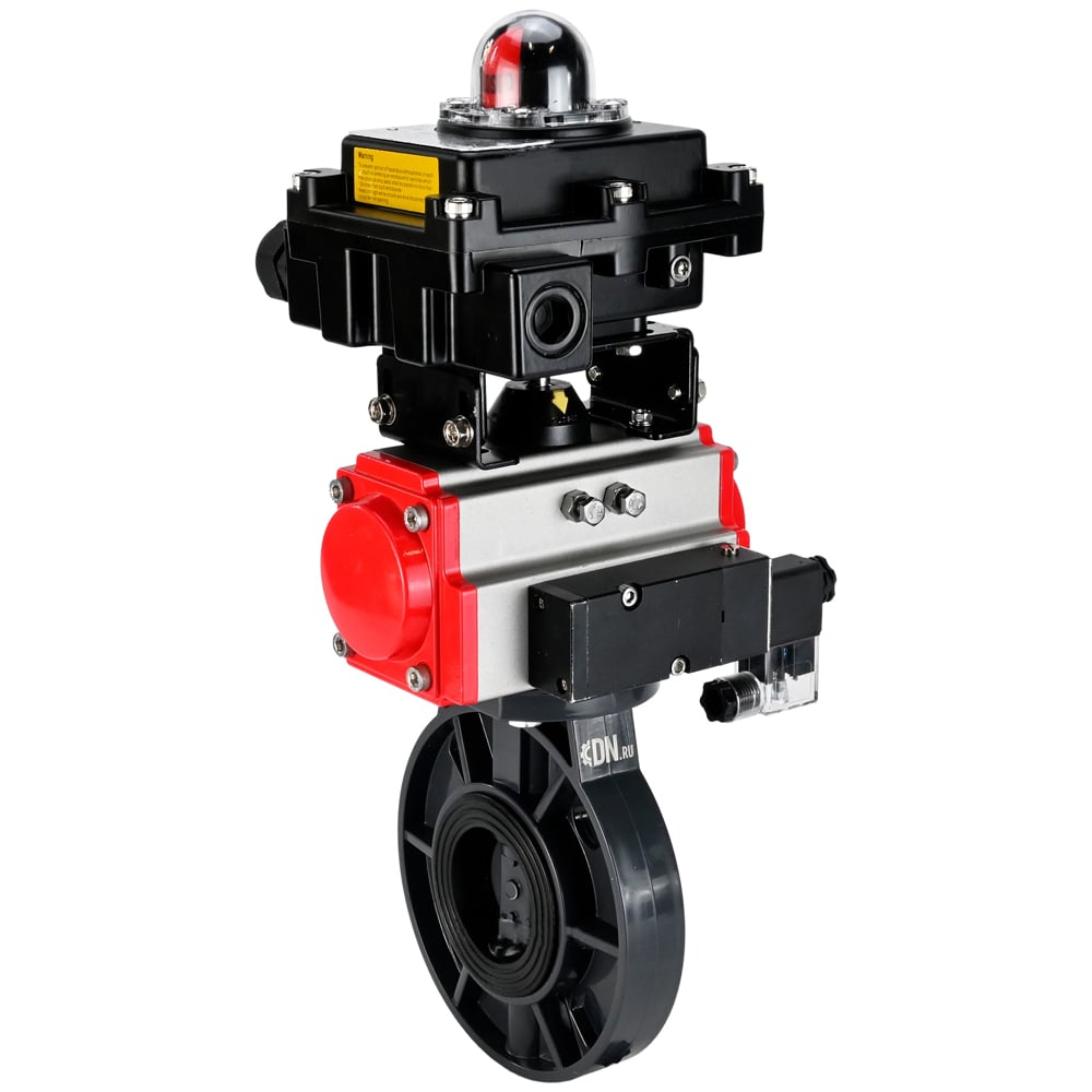 Изображение товара Затвор дисковый DN.ru НПВХ-НПВХ-E-2W-Fb-ISO Дн125 Ру10 пневмопривод